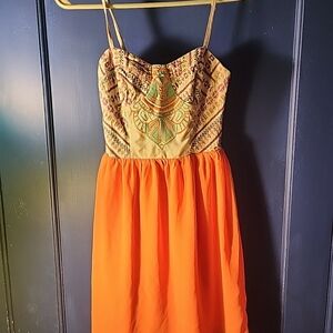 Anthropologie Flying Tomato Dress, Sz. XS Embroidered Boho Orange